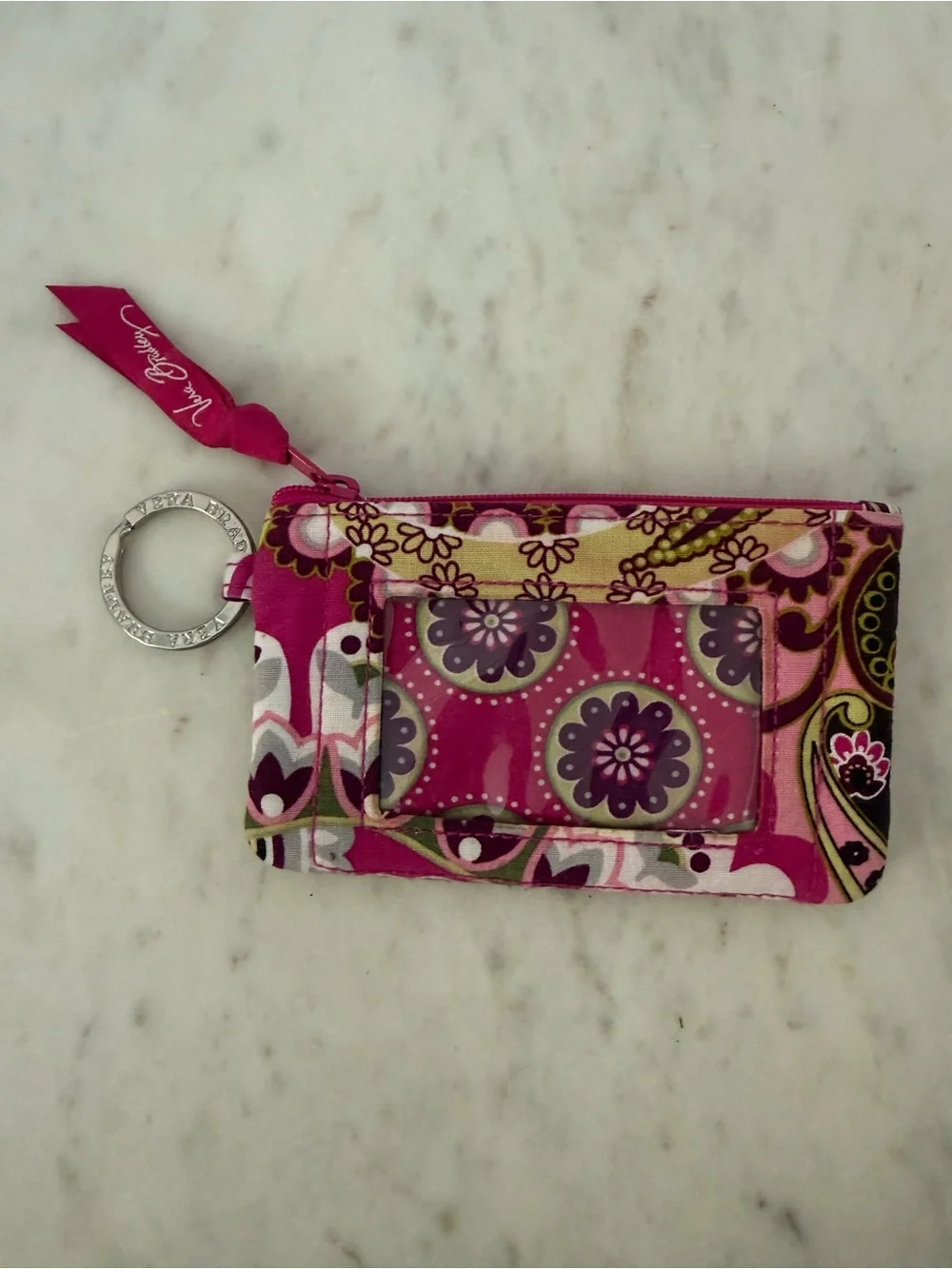 Vera Bradley Very Berry Paisley Zip ID Wallet Pink Purple Coin Pouch Keychain